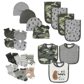 21-Piece Baby Boys Bear Terry Bib, Burpcloth, Mittens, Cap and Bootie Sock Set