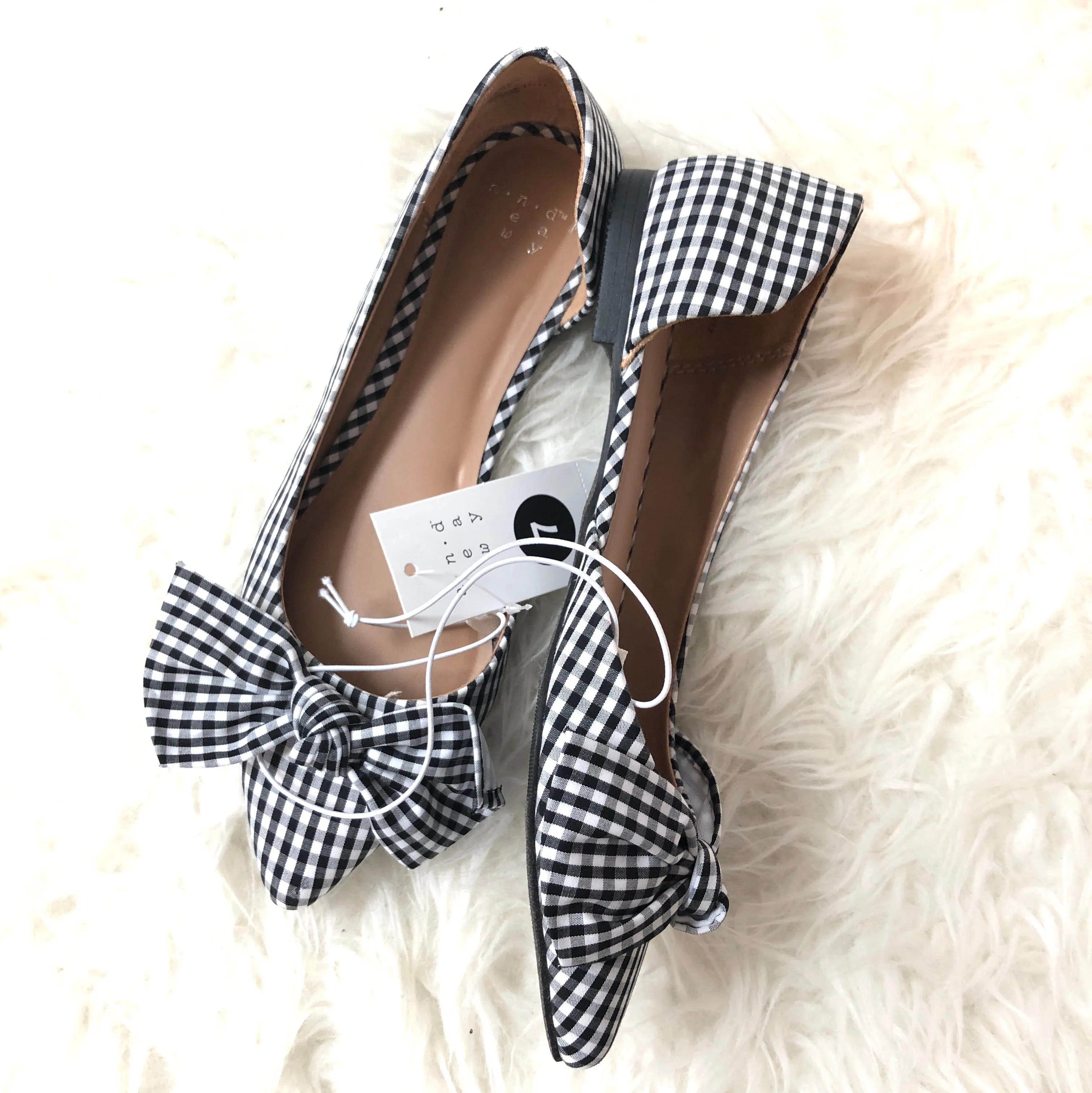 A New Day Black Gingham Flats with Bows NWT- Size 7