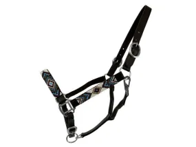 Adjustable Leather Halter W/ Beaded Overlay ~ Teal