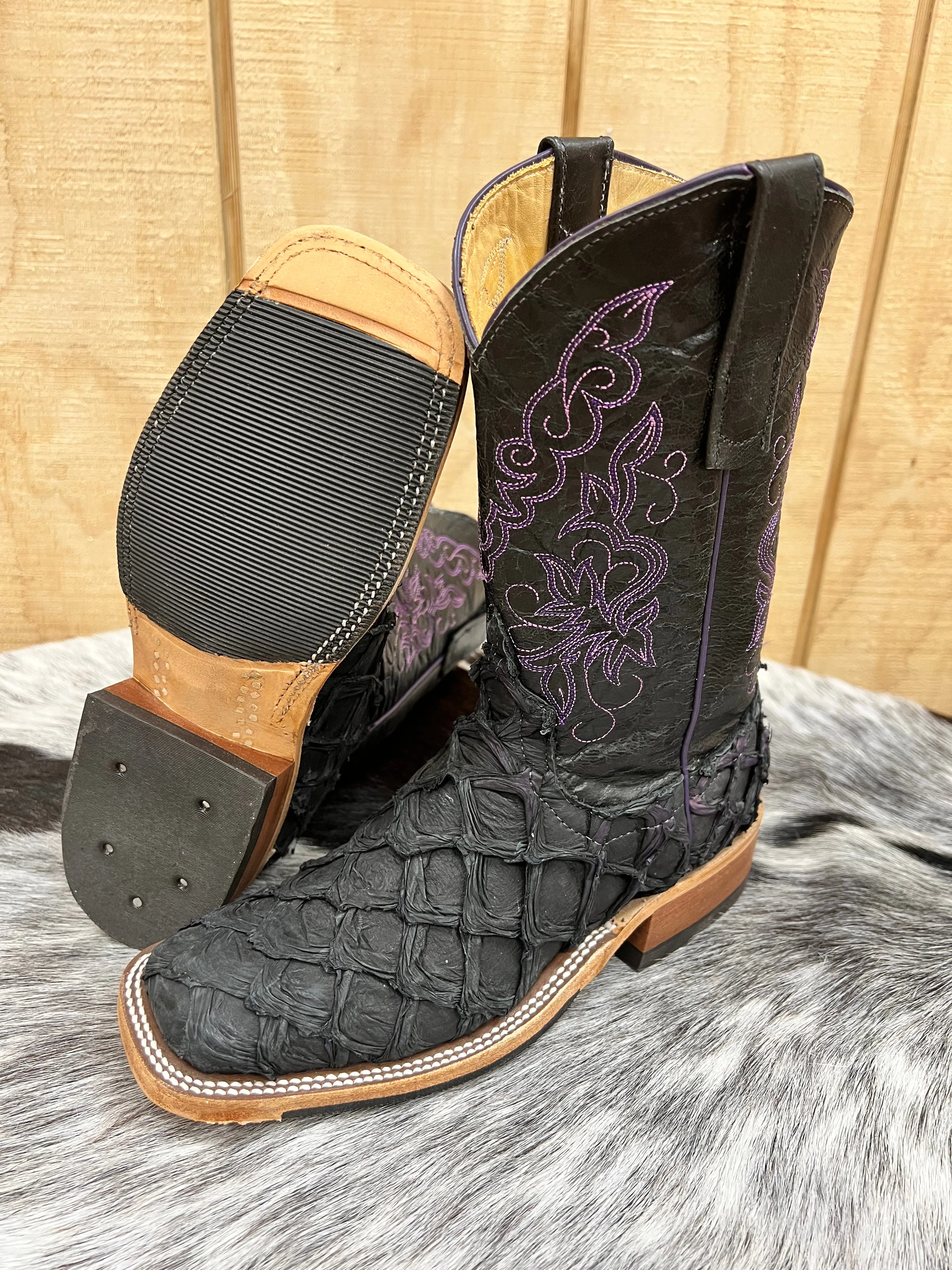 Anderson Bean Women's Black & Purple Big Bass Arapaima Square Toe Cowgirl Boots 335675