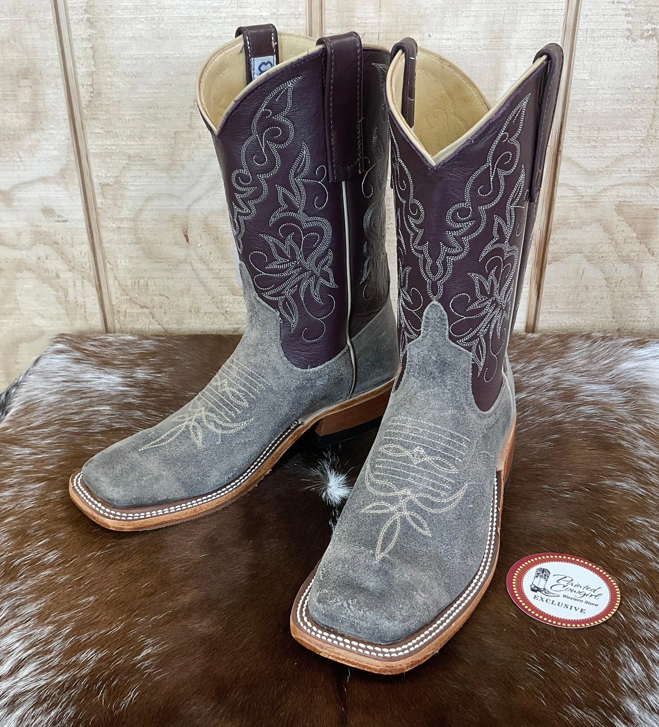 Anderson Bean Women’s Stone Waxy Kudu & Vienna Luscious Deerskin Square Toe Cowgirl Boots 333581