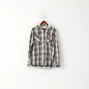 Animal Men L Casual Shirt Brown Check Cotton Flanel Detachable Hood Top