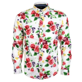 Baijieli Floral Sunflower Long Sleeve Slim Fit Button Up-Brown