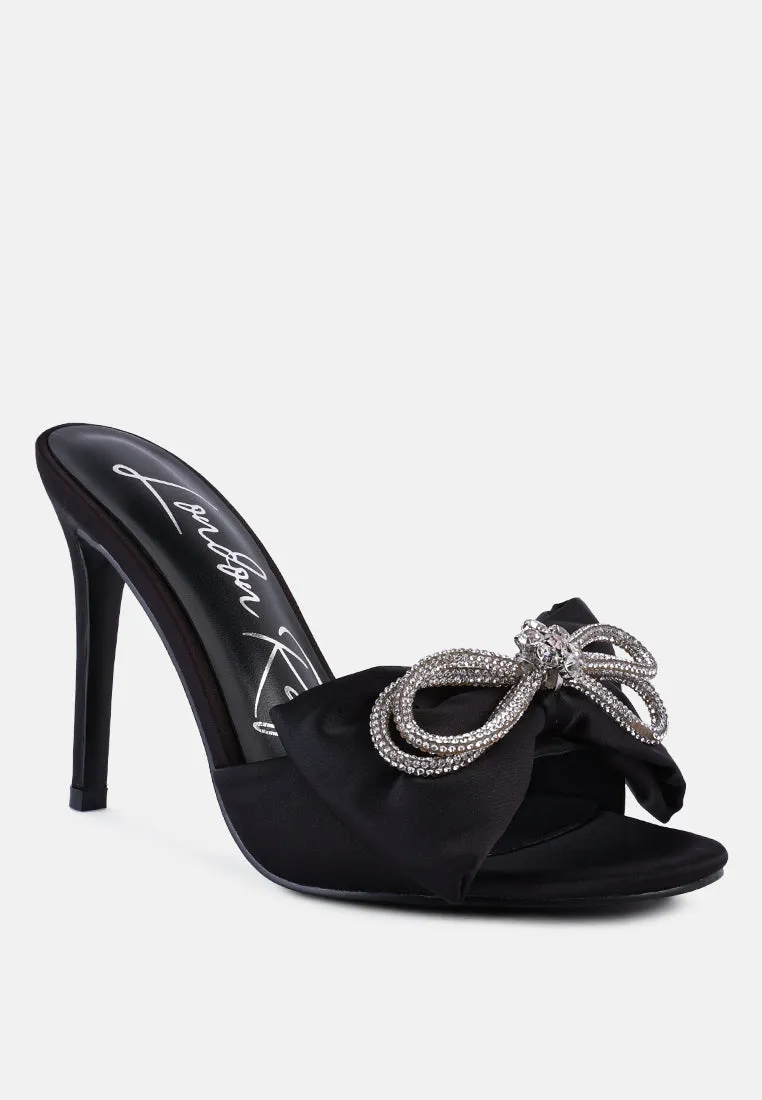 Brag In Rhinestone Embellished Bow Satin Heels By Ruw