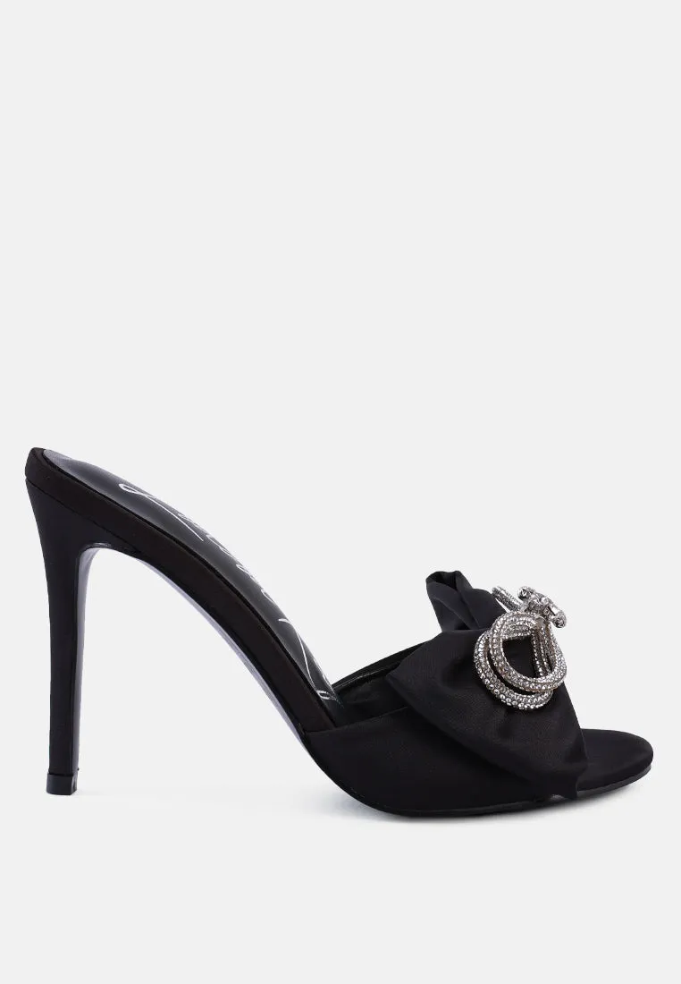 Brag In Rhinestone Embellished Bow Satin Heels By Ruw