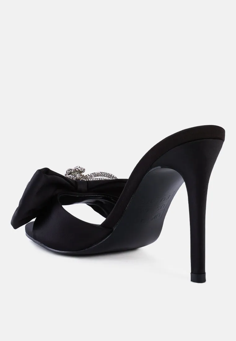 Brag In Rhinestone Embellished Bow Satin Heels By Ruw