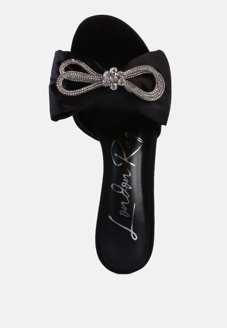 Brag In Rhinestone Embellished Bow Satin Heels By Ruw