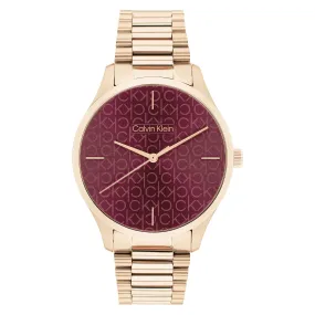 Calvin Klein Carnation Gold Steel Burgundy Dial Unisex Watch - 25200169