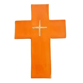 ceramic wall cross in Orange and Gold