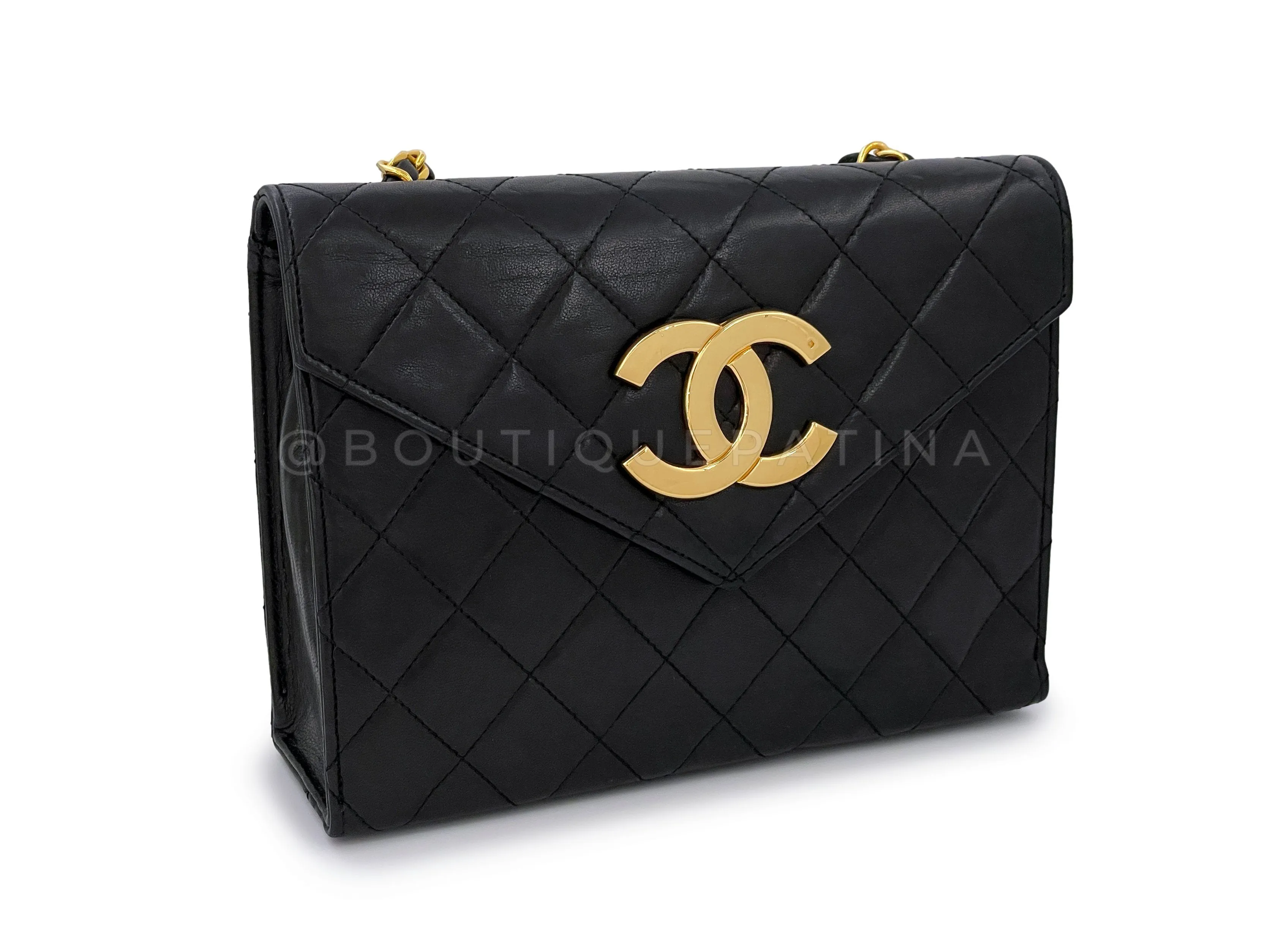 Chanel 1988 Vintage Black Giant CC Mini Envelope Flap Bag 24k GHW Lambskin