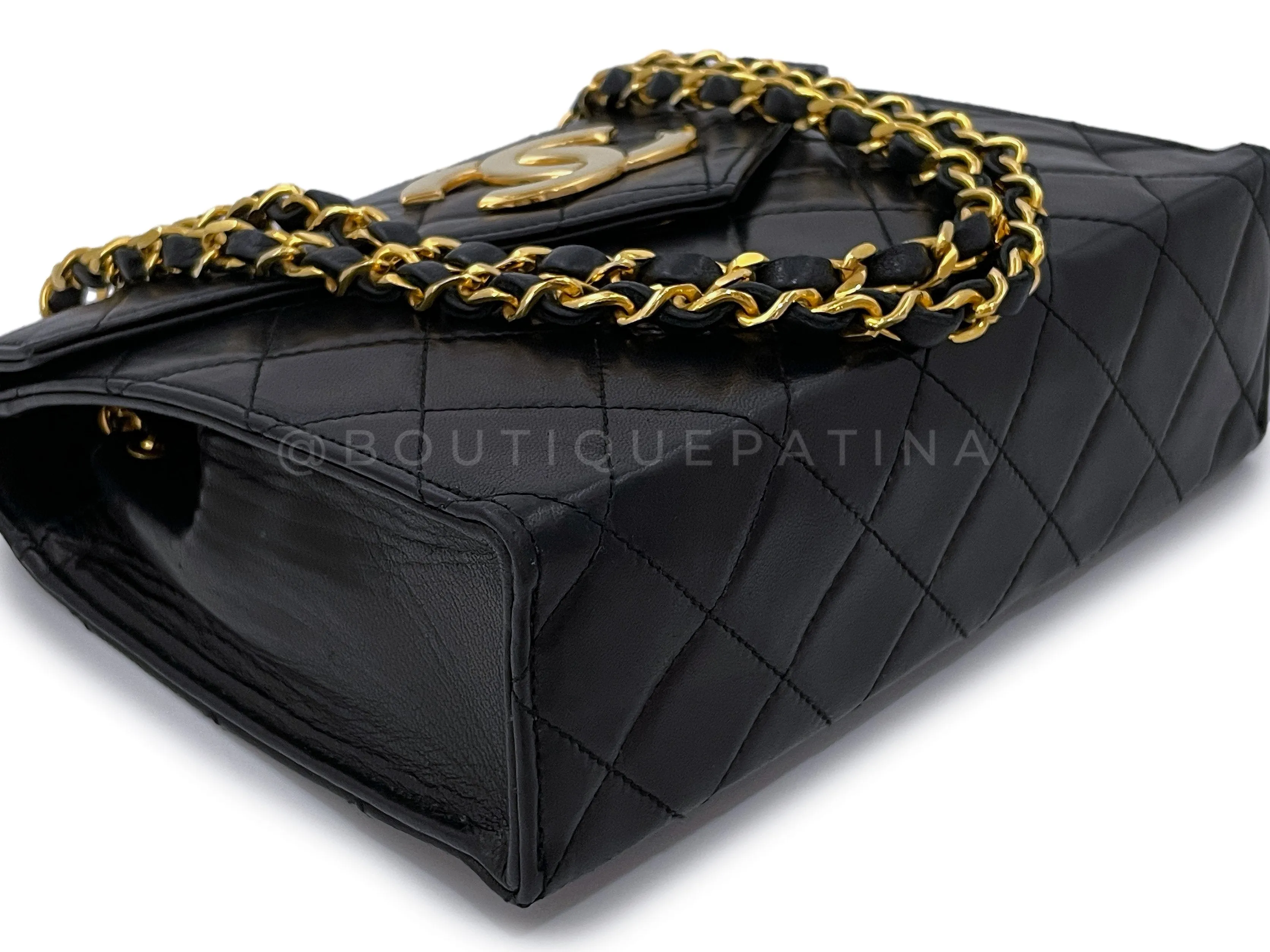 Chanel 1988 Vintage Black Giant CC Mini Envelope Flap Bag 24k GHW Lambskin