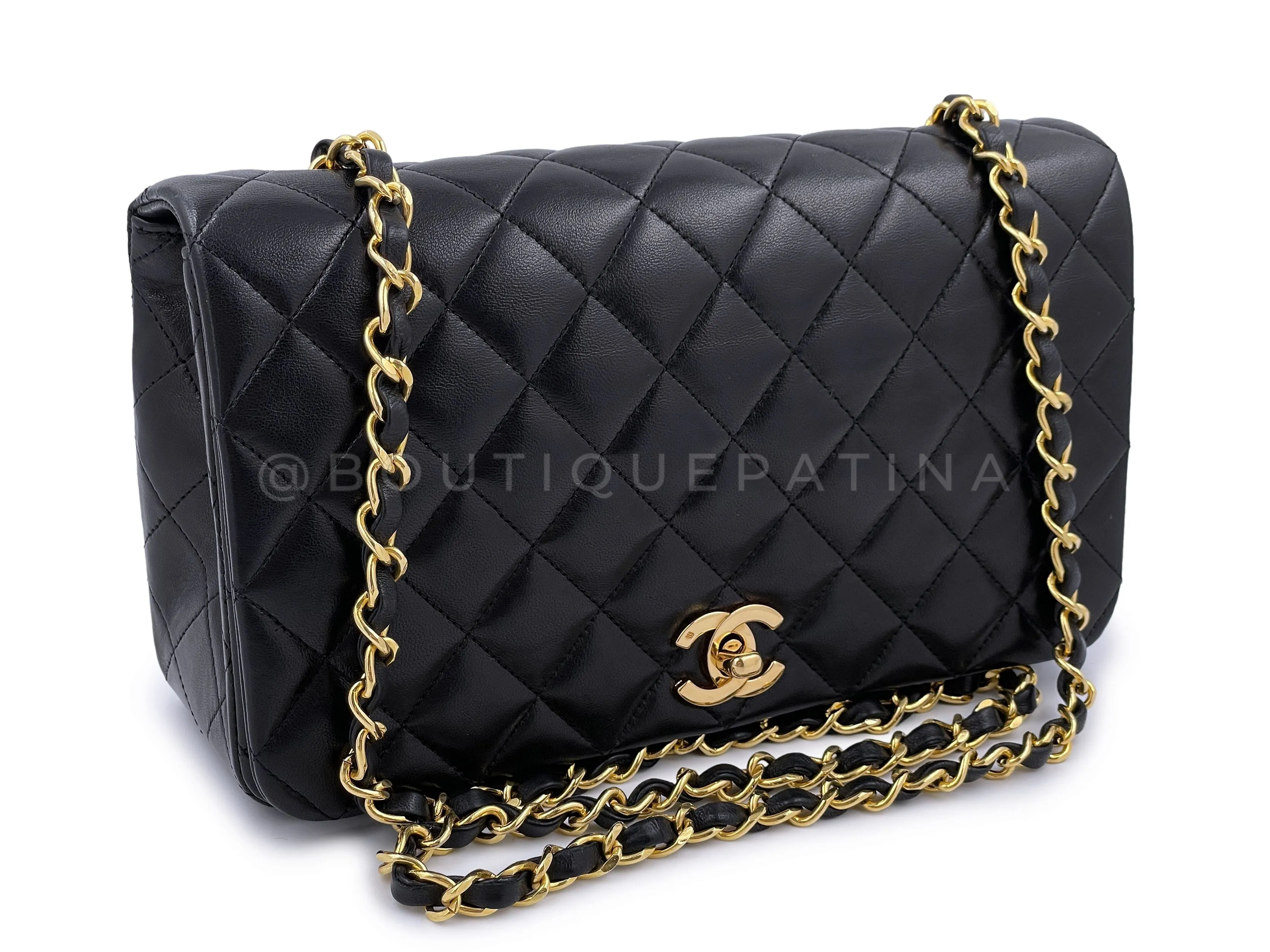 Chanel 1989 Vintage Black Lambskin Full Flap Bag 24k GHW