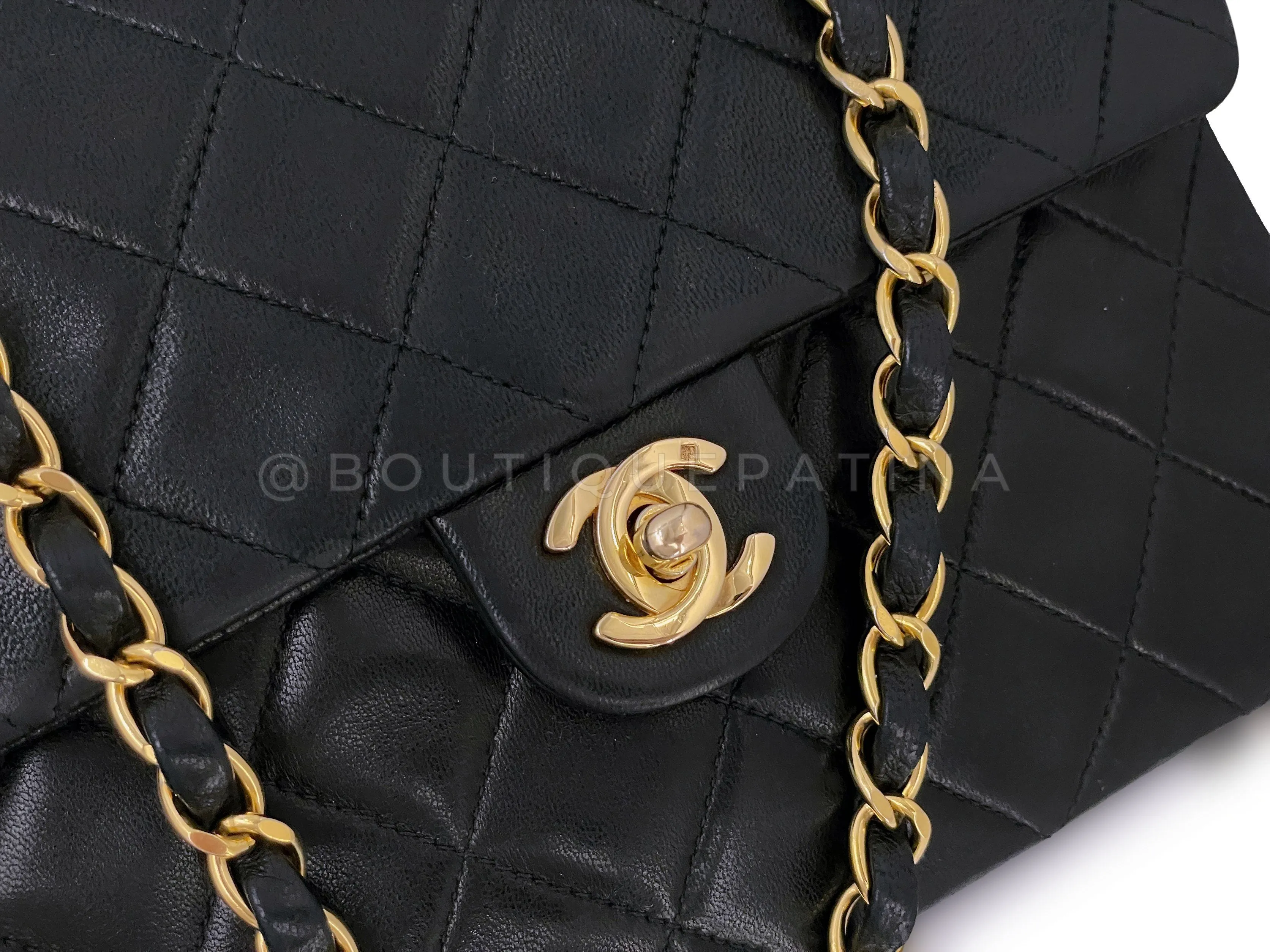 Chanel 1992 Vintage Black 20cm Mini Flap Bag 24k GHW Lambskin