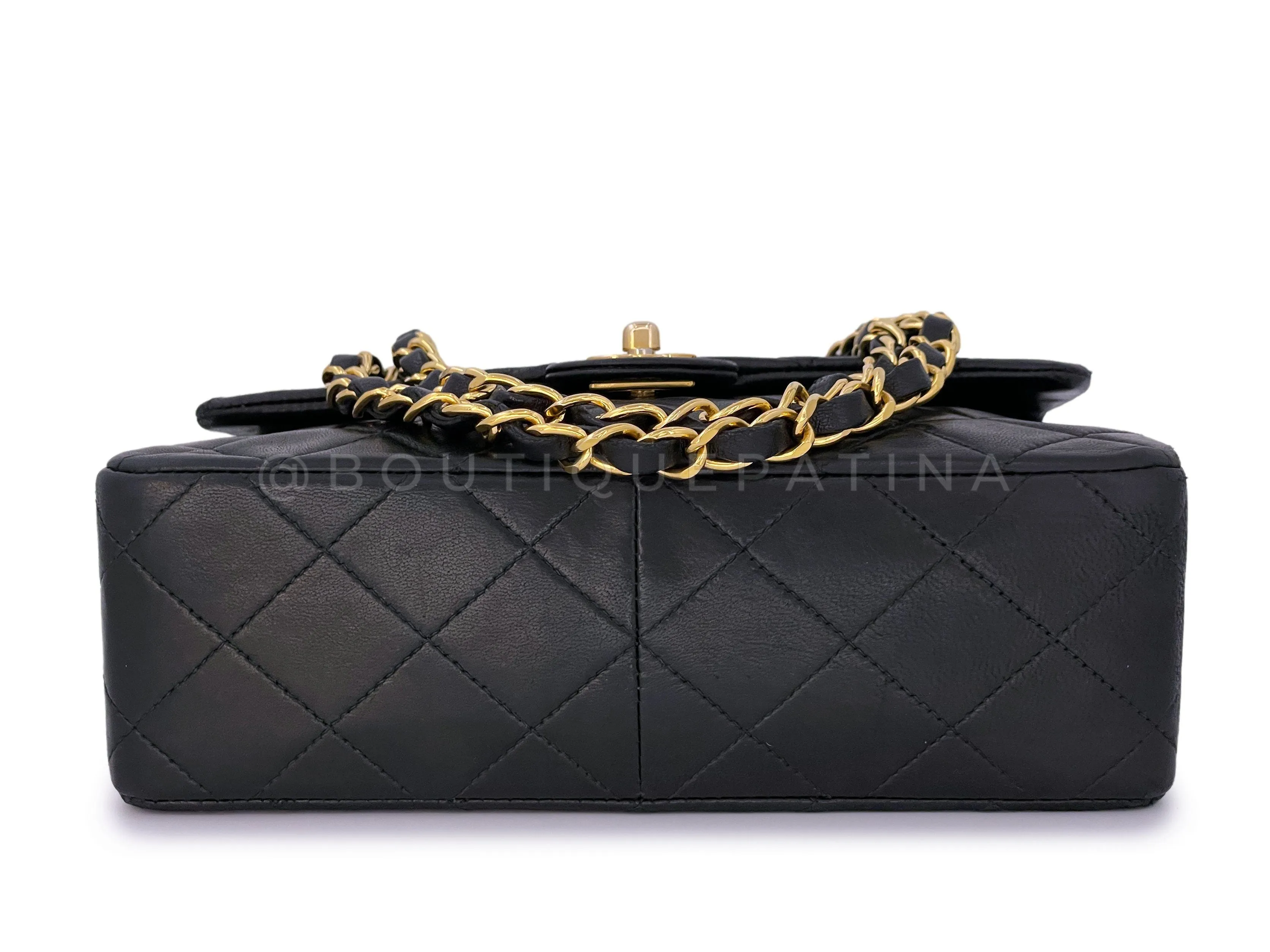 Chanel 1992 Vintage Black 20cm Mini Flap Bag 24k GHW Lambskin