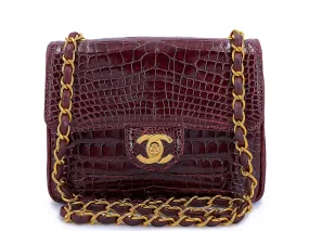 Chanel 1996 Vintage Burgundy Alligator Crocodile Square Mini Flap Bag 24k GHW