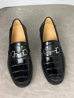 Crocodile Shoes Crocodile Loafer Slip-On Shoes  Black