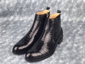 Crocodile Shoes Men's Chelsea Shoes, Genuine Crocodile Skin Leather Ankle Boots, Mens Zipper Boots