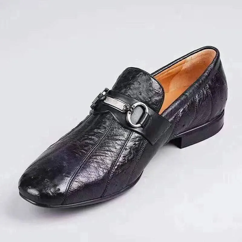 Crocodile Shoes Men's Exotic Ostrich Leather Bit-Strap Loafer