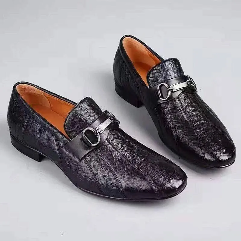 Crocodile Shoes Men's Exotic Ostrich Leather Bit-Strap Loafer