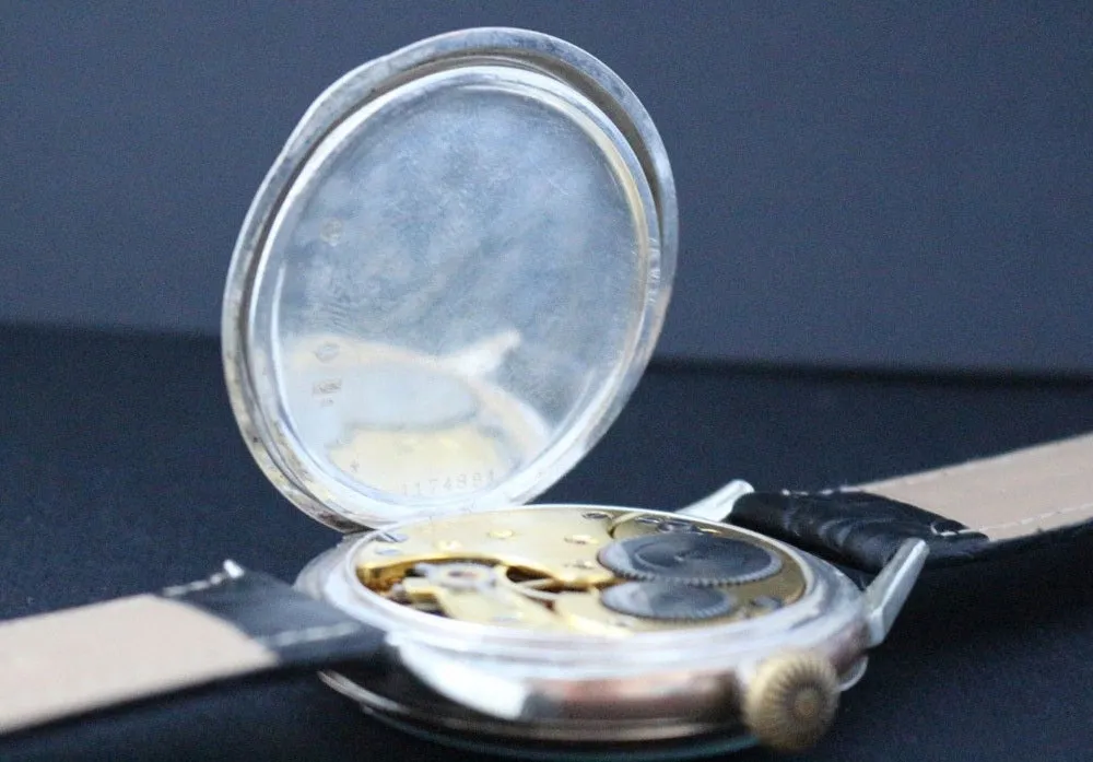 Custom Wristwatch Using 1910 Omega Pocket Watch Movement And Pure Silver Case Freemason White Dial