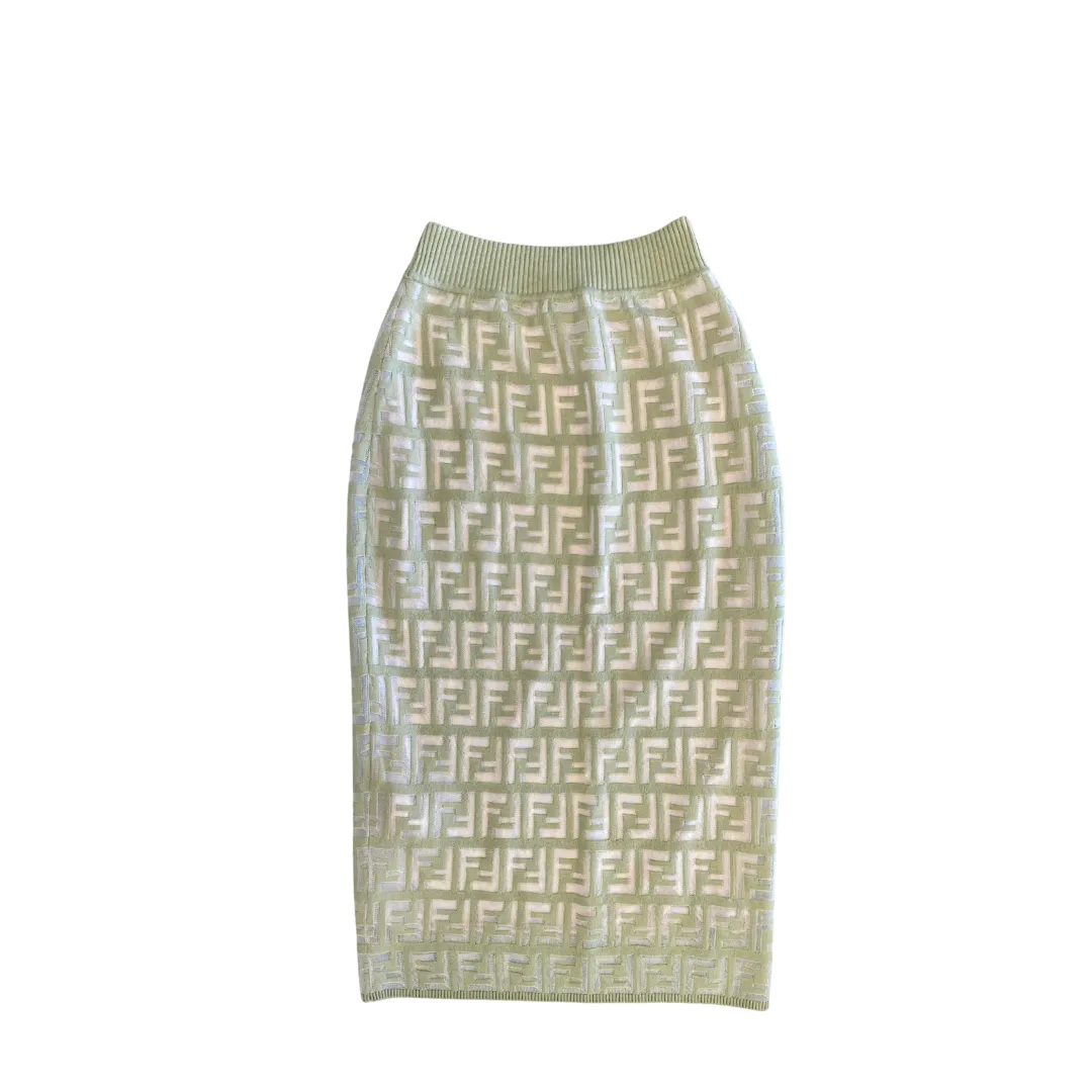 Fendi FF Green Knit Midi Skirt