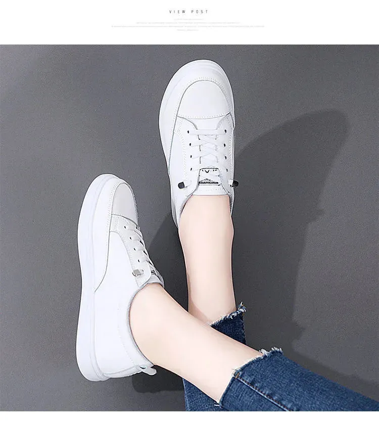 Genuine Leather Women Casual Sneakers Spring Summer Skate Shoes Ladies Little White Vulcanized