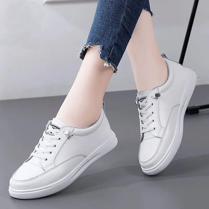 Genuine Leather Women Casual Sneakers Spring Summer Skate Shoes Ladies Little White Vulcanized