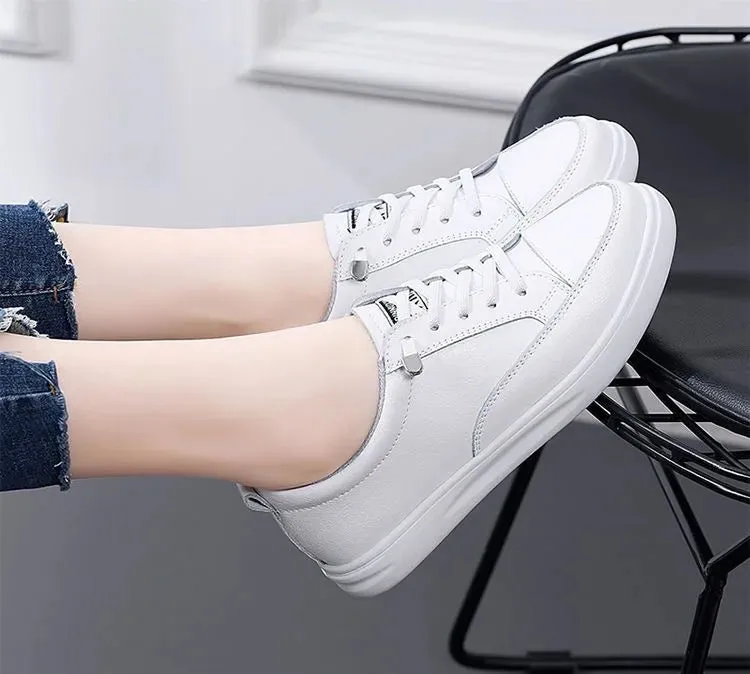 Genuine Leather Women Casual Sneakers Spring Summer Skate Shoes Ladies Little White Vulcanized