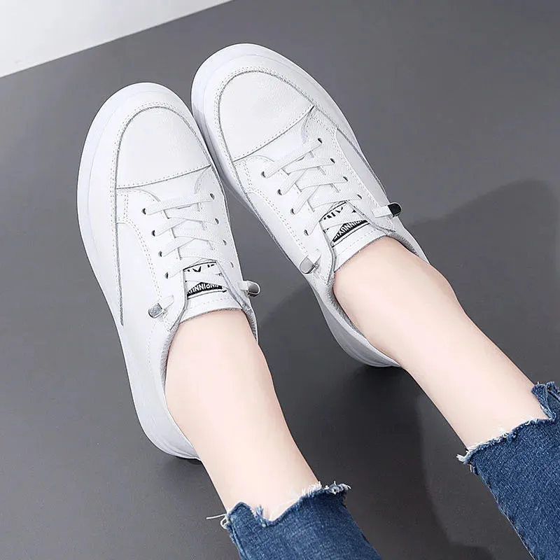 Genuine Leather Women Casual Sneakers Spring Summer Skate Shoes Ladies Little White Vulcanized