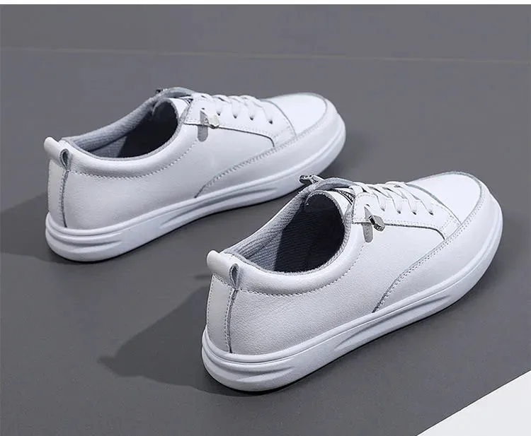 Genuine Leather Women Casual Sneakers Spring Summer Skate Shoes Ladies Little White Vulcanized