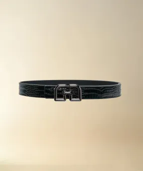 GFJ Golf Men's Classic Croco Belt Strap   GG Buckle Belt - Black