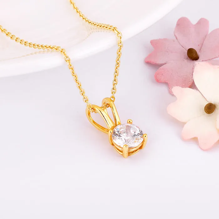 Golden Zircon Pendant with Link Chain