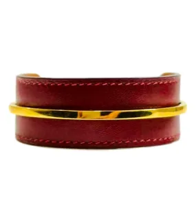 Hermes Open Cuff In Leather & Gold Plate