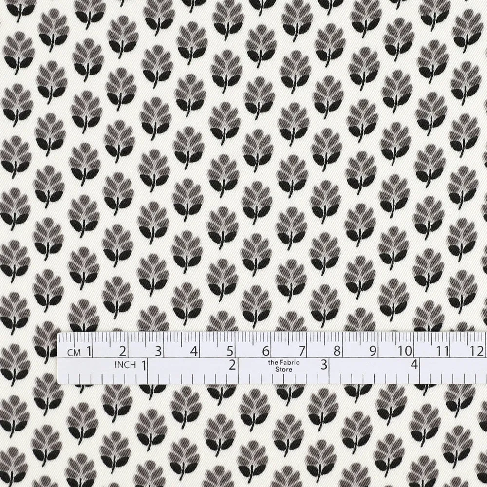 Leaf Motif Poly Twill - Monochrome