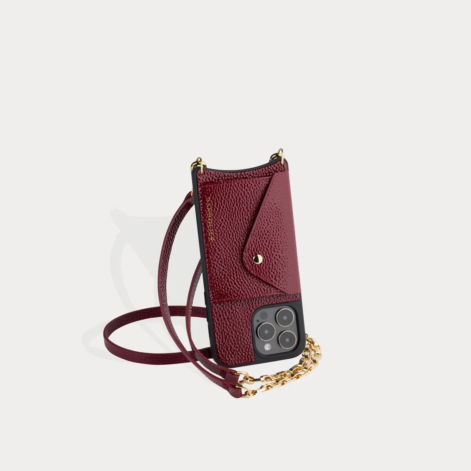 Lena Side Slot Crossbody Bandolier - Burgundy/Gold