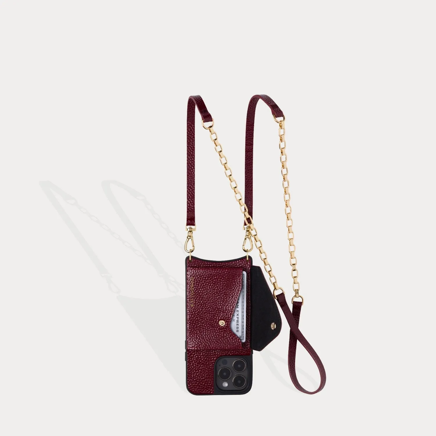 Lena Side Slot Crossbody Bandolier - Burgundy/Gold