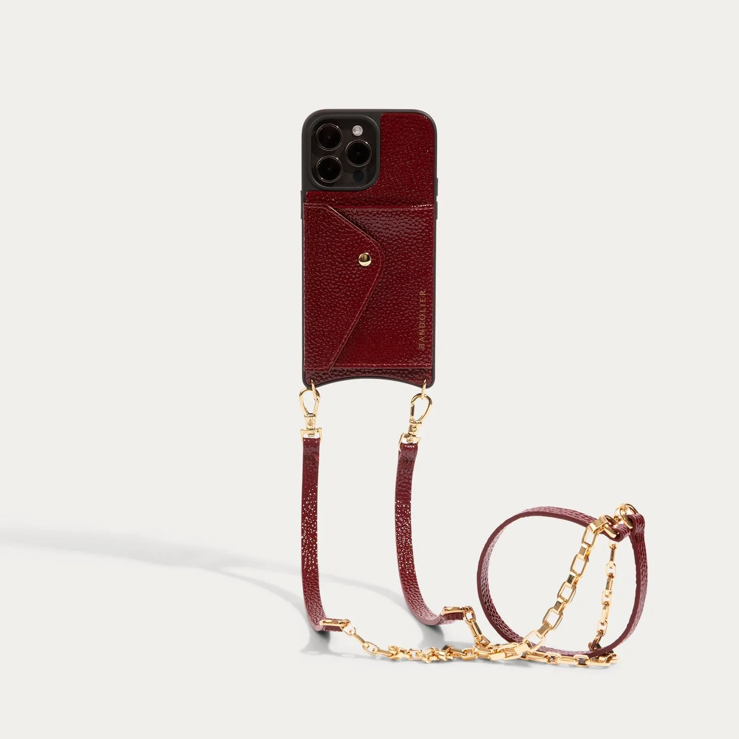 Lena Side Slot Crossbody Bandolier - Burgundy/Gold