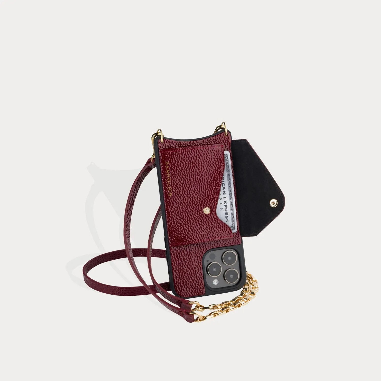 Lena Side Slot Crossbody Bandolier - Burgundy/Gold