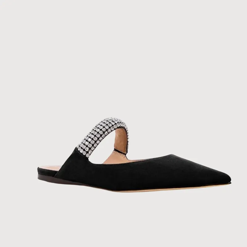 Lola Cruz Bliza Velvet Black Crystals Ballet Flats