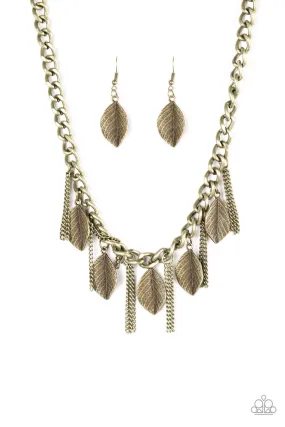 Paparazzi Serenely Sequoia - Brass Leaf Necklace