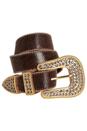 ROBIN'S JEAN CRYSTAL BELT IN GOLD AND BROWN SNAKE