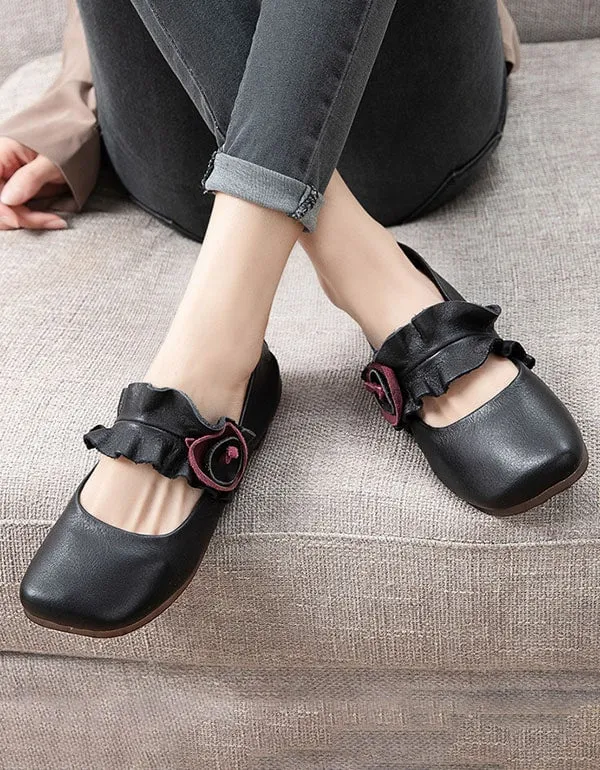 Square Head Handmade Retro Flat Shoes