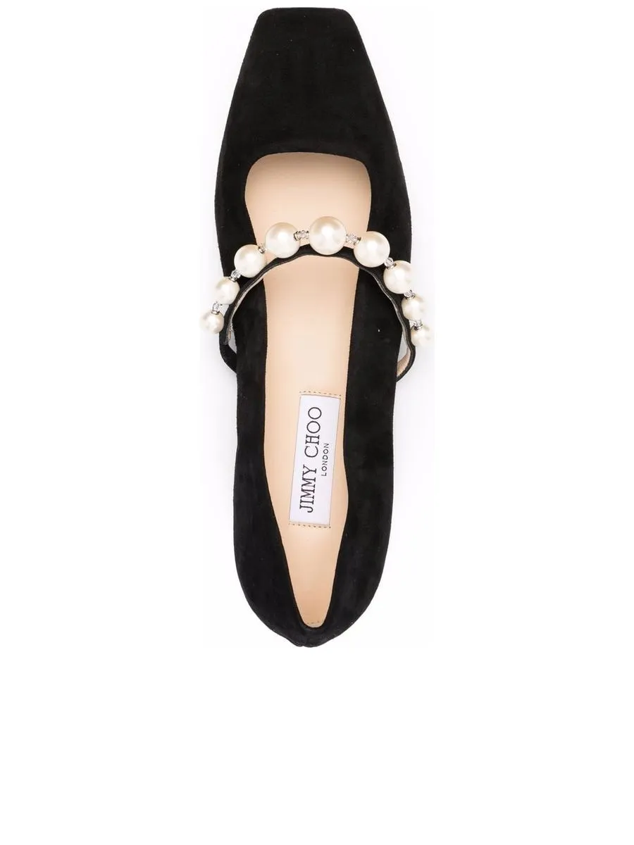 Suede Flat Shoes With Pearl Detailing