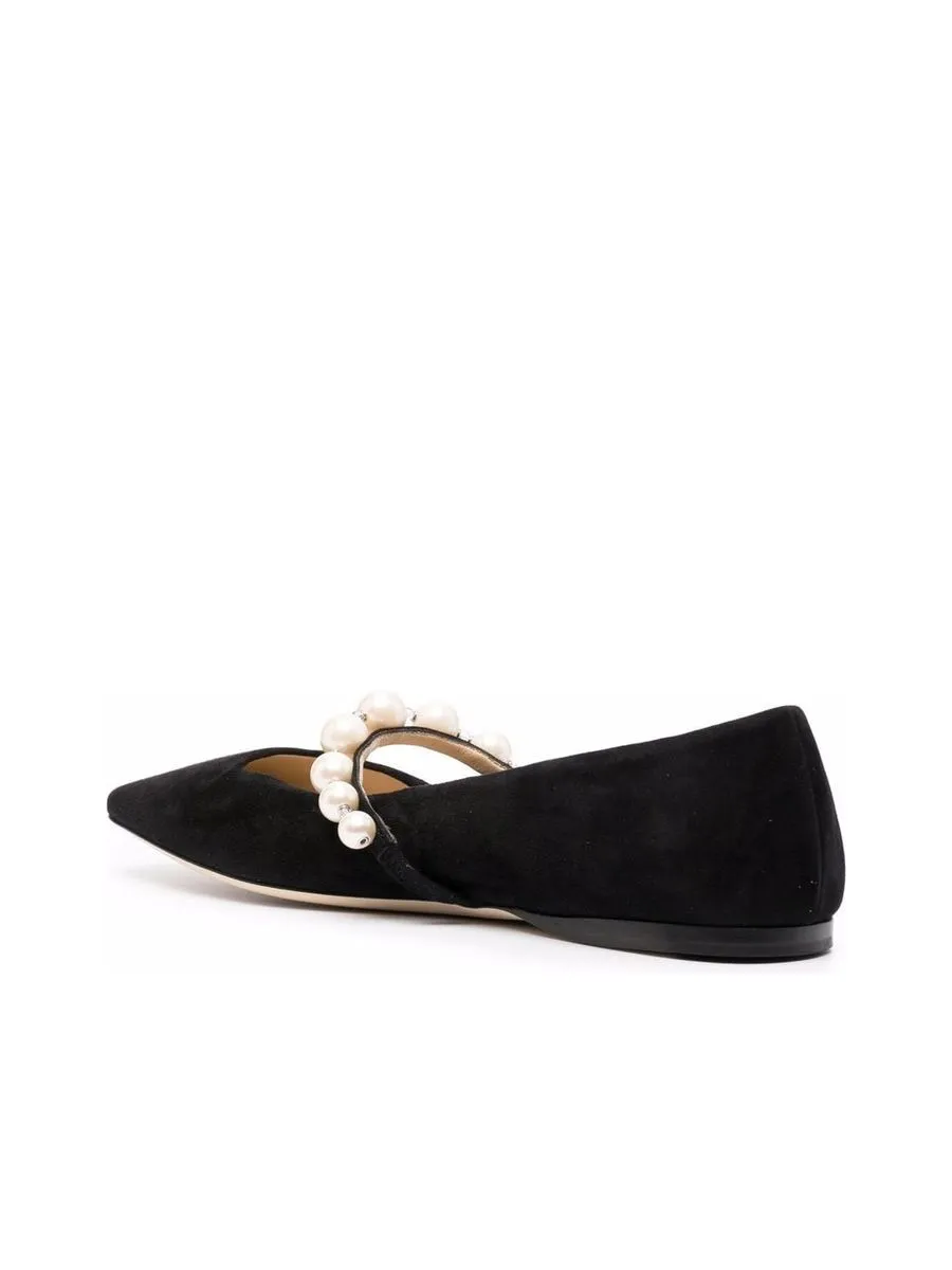 Suede Flat Shoes With Pearl Detailing