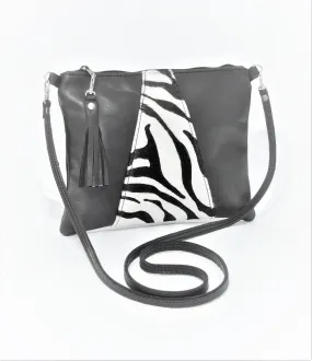 Thandana Crossover Animal Print Leather Handbag | Black Zebra Print