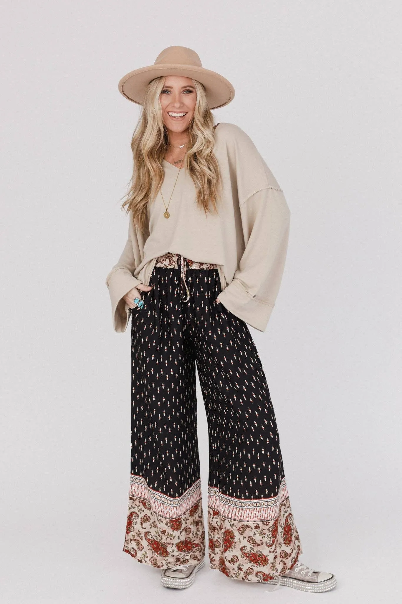 Three Bird Nest Nessie Wide Leg Drawstring Pant - Black