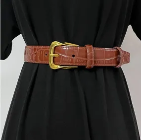 Vintage fashion women leather cowhide gilt embossed waist belt