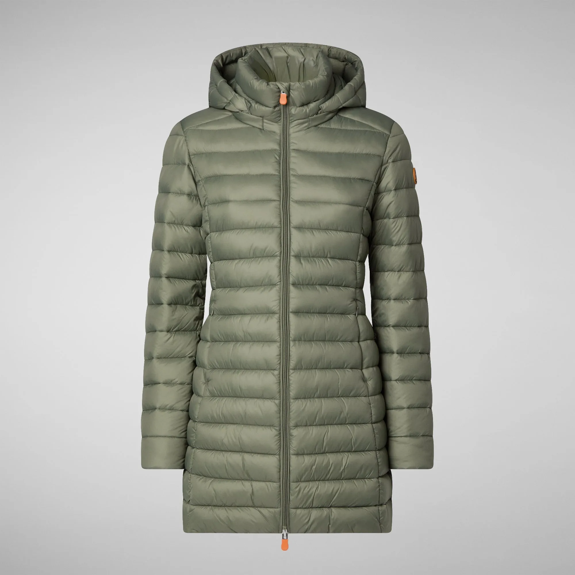 Woman's animal free hooded puffer jacket Carol in swamp green