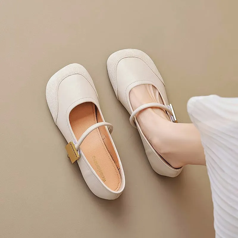 Women Retro Patchwork Metal Buckle Soft Casual Flats