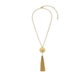 Yellow Gold Trio Pendant Tassel Necklace with White Diamonds